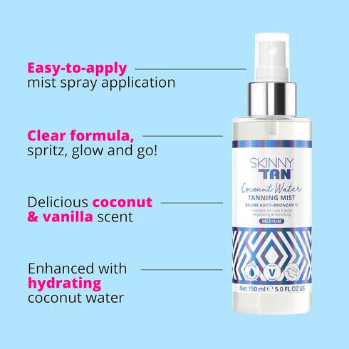 Skinny Tan Coconut Water Tanning Mist - Refreshing, Fast Absorbing, Medium, 5 oz
