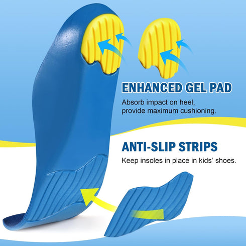 Ailaka Kids Orthotic Arch Support Shoe Insoles, Cushioning PU Foam Inserts for Flat Feet & Plantar Fasciitis