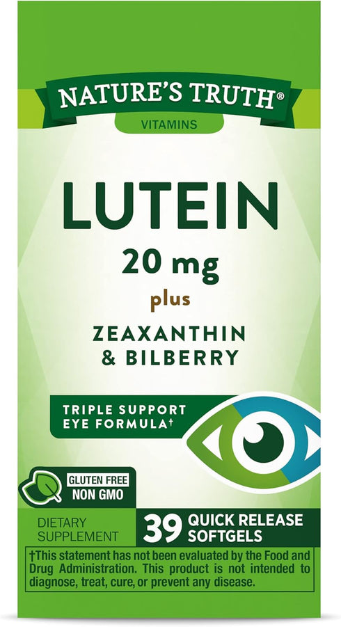 Lutein and Zeaxanthin Supplement 20mg | 39 Softgels | with Bilberry | Non-GMO & Gluten Free by Nature's Truth