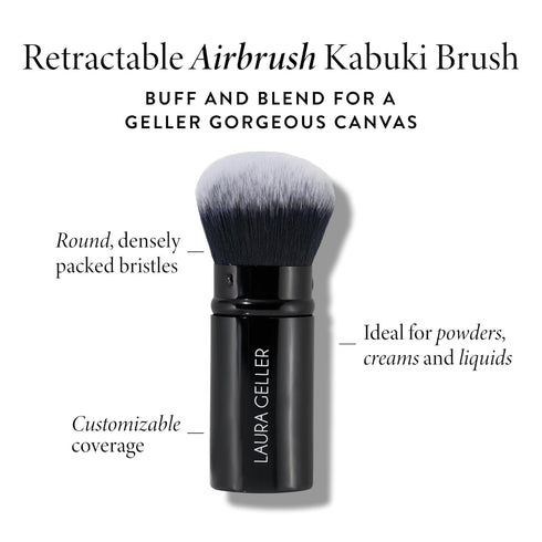 LAURA GELLER NEW YORK Retractable Airbrush Kabuki Brush for Liquid, Cream & Powder Face Makeup with Aluminum Handle