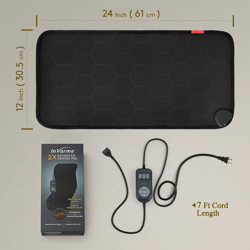 InVarme 2X 160 4H 12" 24" Extra Hot Heating Pad: Graphene Max Electric Heating Pad for Back Neck Shoulders Leg - Fast