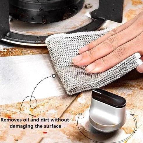 YinQin 6 PCS Double Layer Non-Scratch Wire Dishwashing Rags, Sturdy Reusable Steel Wire Cleaning Cloths for Kitchen