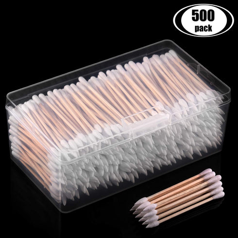 Norme 3 Inch Cotton Swabs in Storage Box, 500 Pcs Long Cotton Swab Pointed and Round Tip for Cleaning.