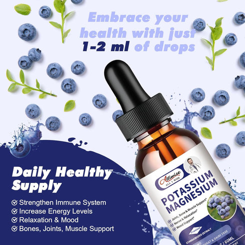 2 Pack Potassium Magnesium Supplement Liquid - 500mg Calm Magnesium & 99mg Potassium for Energy & Immune Support