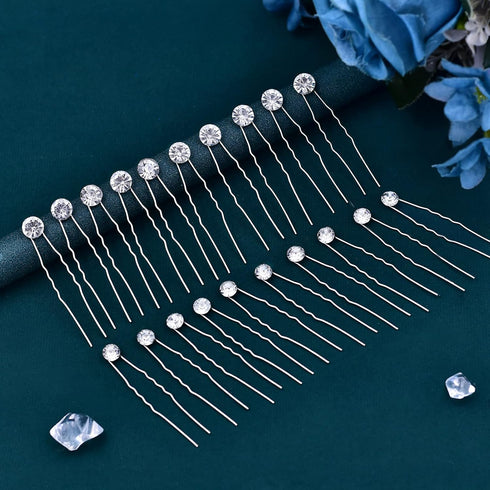 JHOO Bridal Hair Accessory - 20PCS Rhinestone Hair Pins Wedding Jewelry for Bridal (Silver)