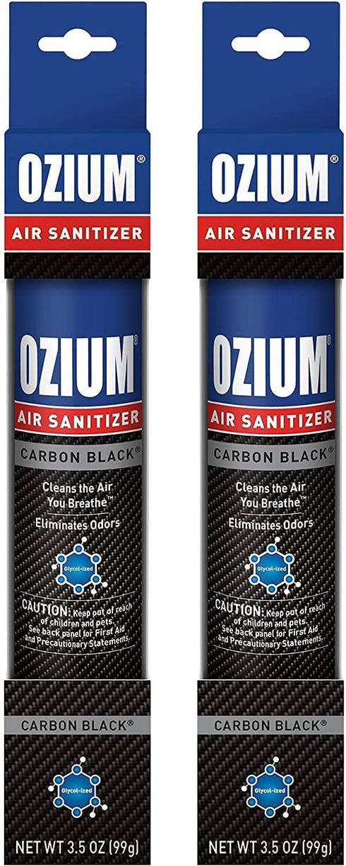 Ozium 3.5 Oz. Air Sanitizer & Odor Eliminator, Carbon Black Scent | 2 Pack for Homes, Cars, Offices, and More