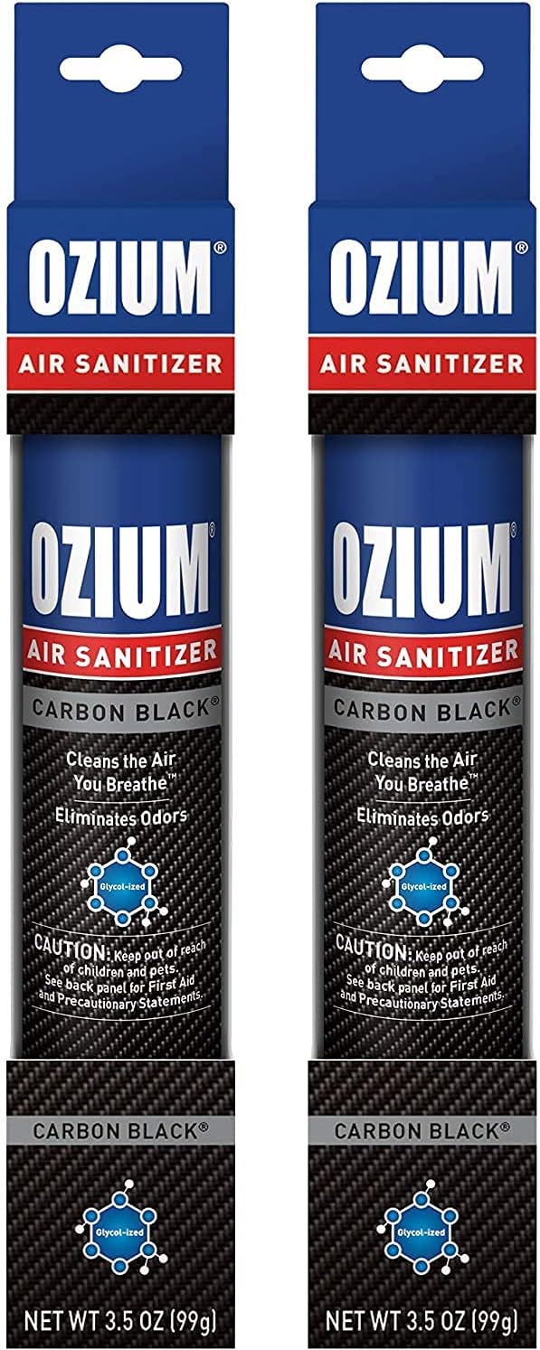 Ozium 3.5 Oz. Air Sanitizer & Odor Eliminator, Carbon Black Scent | 2 Pack for Homes, Cars, Offices, and More