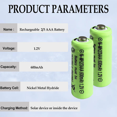 Zsolarigt 10 2/3AAA 1.2V 600mAh Batteries,2/3 Pcs NIMH Rechargeable Solar AAA Batteries Rechargeable Button Top