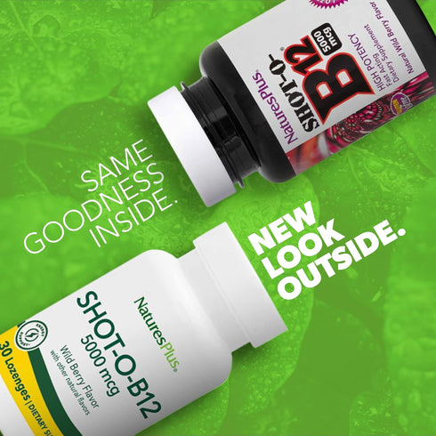 Shot-O-B12 NaturesPlus - 30 Lozenges, Wild Berry Flavor, 5000 mcg, Vegan, Gluten Free, 30 Servings