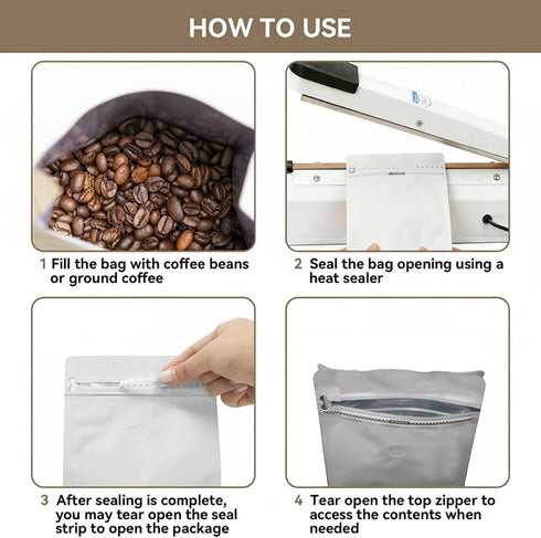 XlentPac (16oz, 100pcs) Packaging Coffee Bags with Valve White Aluminum Foil Flat High Barrier Bottom Standing Coffee