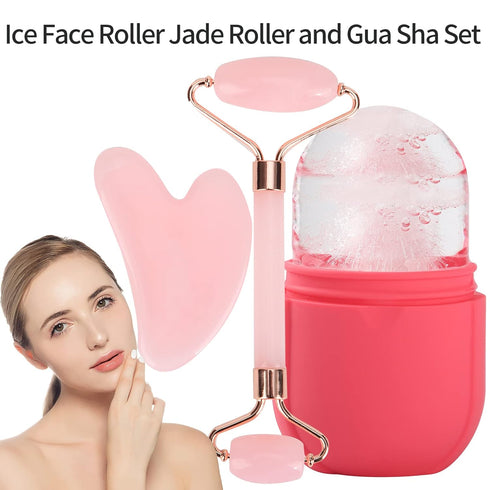 Facial Skincare Ice Roller Mold-Ice Roller for Face and Eye Beauty Cube Brighten Skin &Enhance Natural Glow &Remove Fine Lines Facial Beauty Ice Roller Skin Care Tools (Oval, pink set)