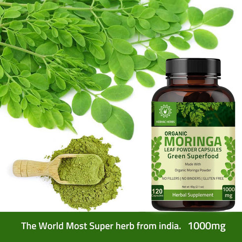 Organic Moringa Capsules 120 Capsules 1000mg – Nutrient-Rich Superfood for Energy, Metabolism & Immune Support |