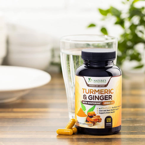 Turmeric Curcumin 1950mg with BioPerine & Ginger - 120 Vegan Non-GMO Herbal Pills for Joint Support, Max Absorption