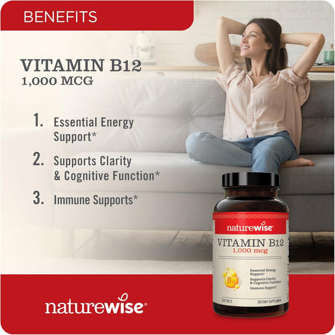 NatureWise Vitamin B12 1000 mcg - Energy Levels & Nervous System Health Support - 150 Softgels