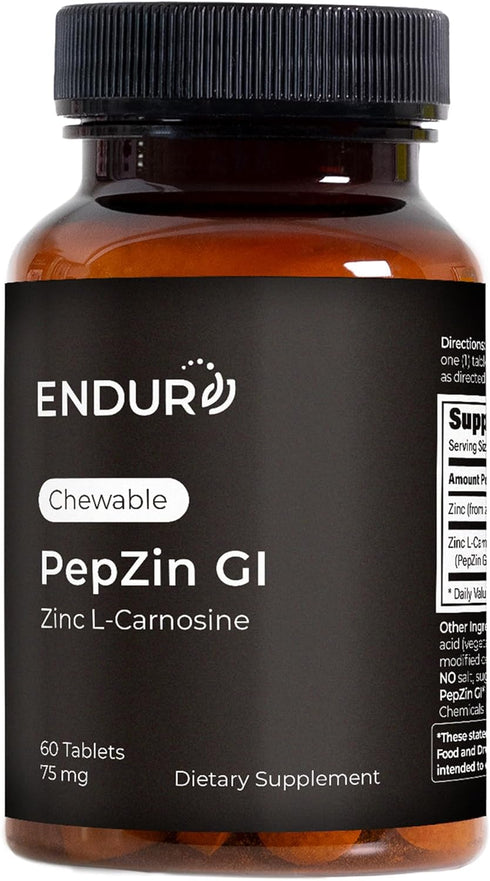 Endur PepZinGI ZINC-CARNOSINE Chewables, Gluten Free, 60 Tablets, Supports Digestive System