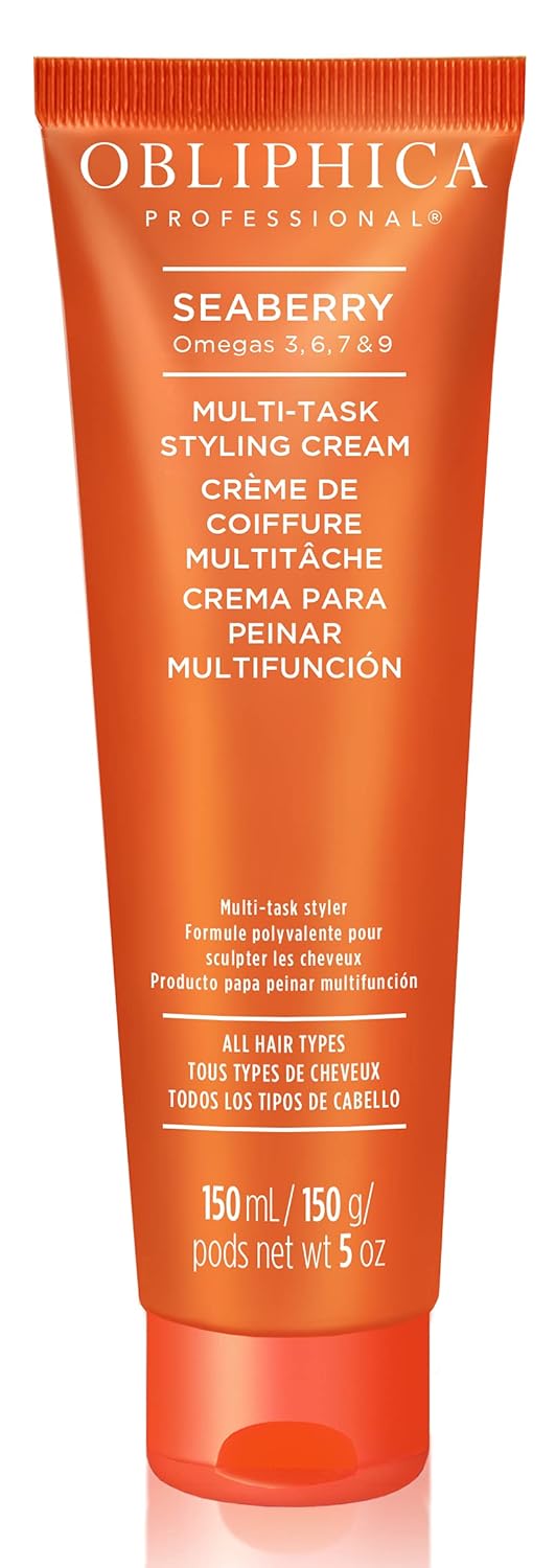 Obliphica Seaberry Styling Cream for All Hair Types - Anti-Frizz Control, Normal Hair Products, Damaged Repaired Hair - Hair Mask & Treatment for Protecting Hair & Scalp - 5 Fl Oz