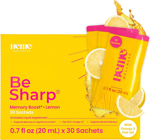 BeMe Be Sharp Omega 3 Brain Supplement - Liquid Omega 3, Turmeric Curcumin - 30 Day Supply for Concentration, Memory