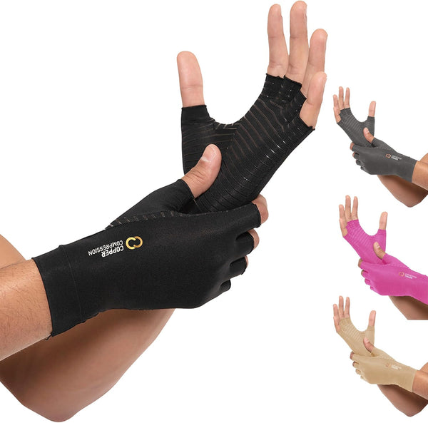 Copper Compression Arthritis Gloves, Fingerless Pain Relief for Men & Women, M
