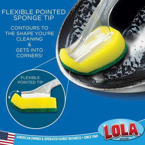 Lola Products Soap Dispenser Dish Wand, Refillable Handle with Super Absorbent Sponge Scrubber, 1 Brush & 6 Refills