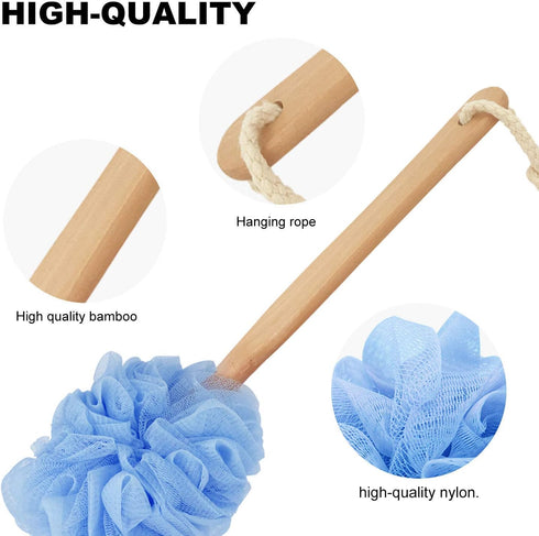 Loofah with Handle - Shower Sponge, Bath Brush, Back Scrubber for Body, PE Soft Mesh Luffa for Men and Women