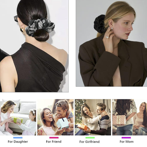 Scrunchies Hair Ties for Women - Big Silk Satin Jumbo Oversized Scrunchy Pack of 4 for Thick Hair, Decoration Hair