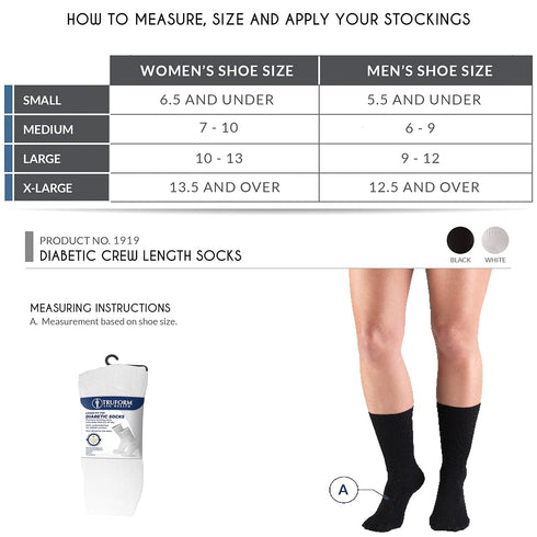 Truform Comfort Crew Diabetic Socks for Men and Women - Mid Calf, Black, Small