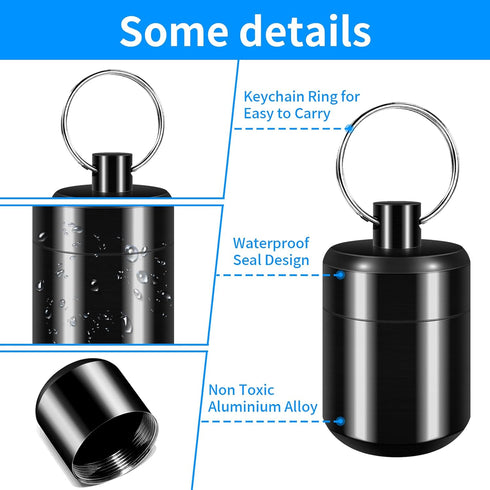Pill Keychain Holder - Small Waterproof Pill Box Organizer Portable Pill Holder Keychain (Black, 2PCS)