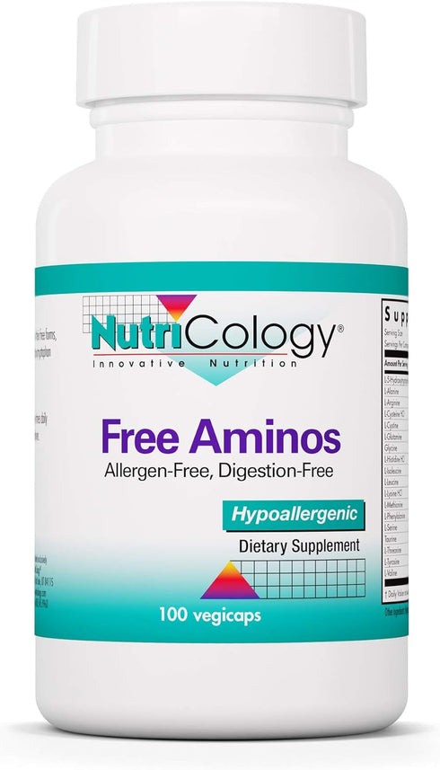 Nutricology Free Aminos Supplement - Free Form Amino Acids Complex, Lean Muscle Mass Support, 100 Count