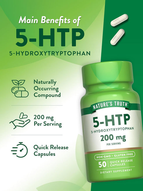 Nature's Truth 5HTP 200mg Capsules | 50 Count | Non-GMO & Gluten Free Supplement, 5 Hydroxytryptophan