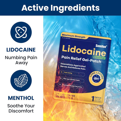 Sumifun 4% Lidocaine Patches Plus 1% Menthol, 30 Counts Maximum Strength OTC Pain Relief Patches for Back Ache