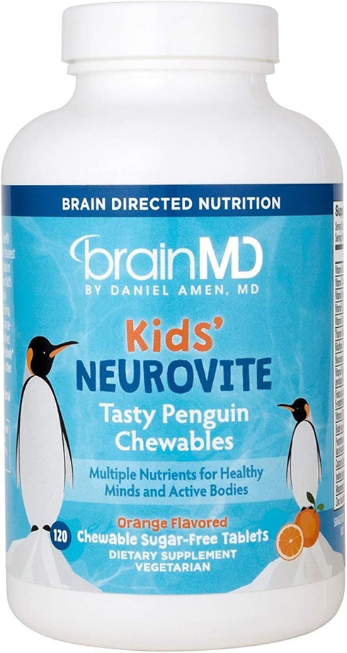 BRAINMD Dr Amen Kids’ NeuroVite, Orange Flavor - 120 Chewables - Multivitamin & Mineral Supplement for Healthy Growth
