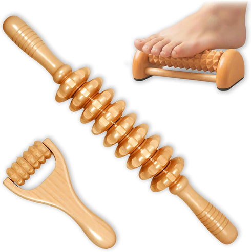 Thetsify 3Pcs Wood Therapy Massage Tools, Lymphatic Drainage & Maderoterapia Kit for Body