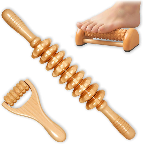 Thetsify 3Pcs Wood Therapy Massage Tools, Lymphatic Drainage & Maderoterapia Kit for Body