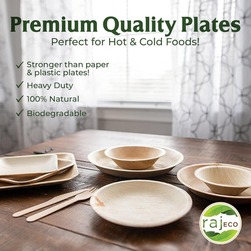 Raj Disposable Palm Leaf Bowls, 50 Count, 4" Square Compostable Bowls for Lunch, Dinner, BBQ, Outdoor