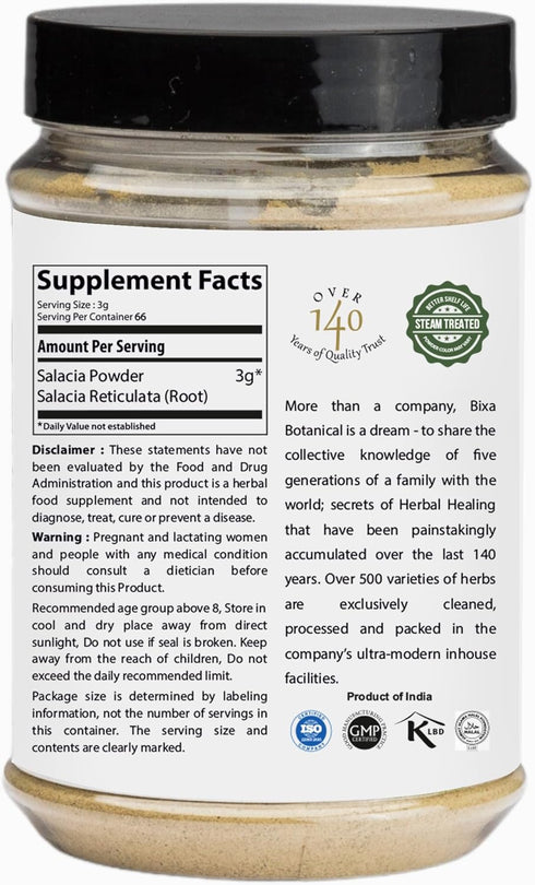 bixa BOTANICAL Salacia Root Powder (Salacia reticulata) 7Oz / 200g | Herbal Supplement for Healthy Menstrual Cycle