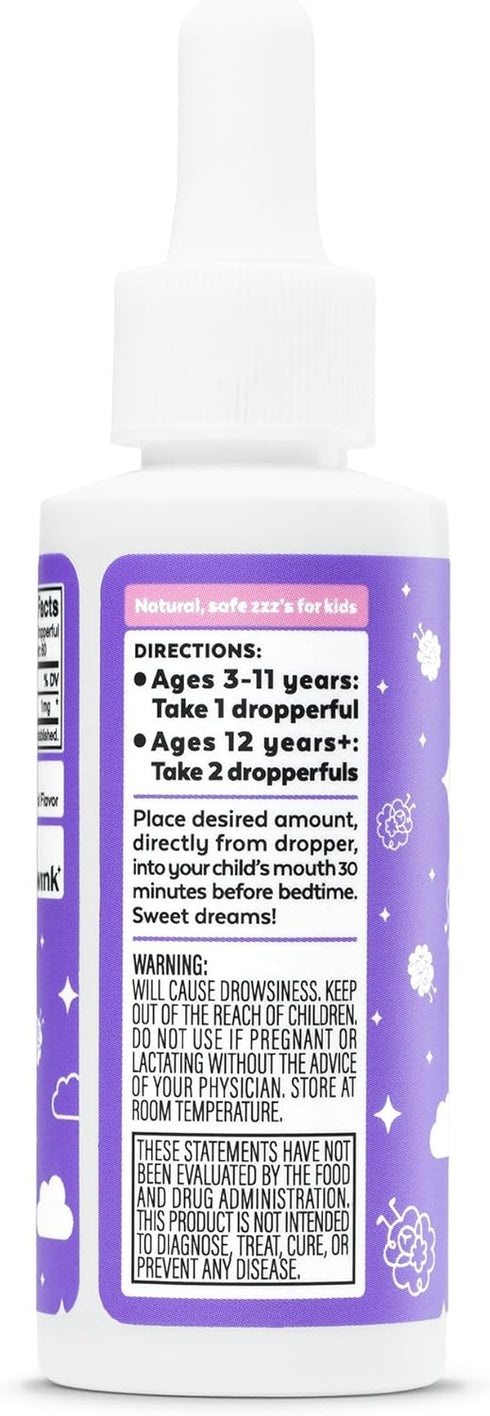 Wink Well Kids Liquid Melatonin Drops, Natural Baby Sleep Drops for Infants, 1mg Per Serving, 2 Oz