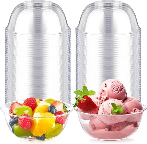 Qeirudu 12 oz Hard Plastic Bowls, 50 Pack Disposable Clear Plastic Salad Bowls for Ice Creams, Desserts, Fruits,