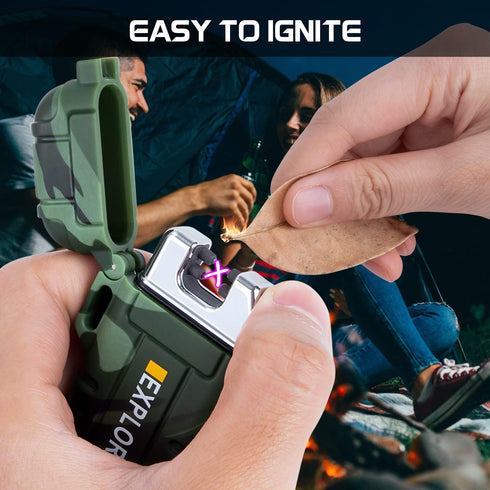 LcFun Waterproof Lighter, Outdoor Windproof Dual Arc Electric Lighter, USB Rechargeable for Camping