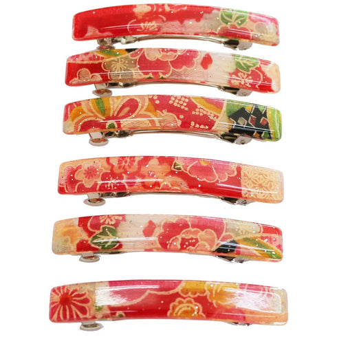 Japanese Kyoto Chirimen Barette Hair Clip/Clasp, Red/Pink