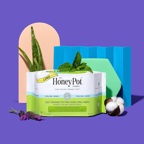 The Honey Pot Company Herbal Panty Liners for Women, Long Liners Infused with Essential Oils, Organic Cotton Cover - 30