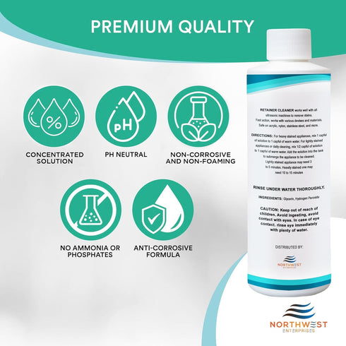 Ultrasonic Retainer Cleaner Solution Concentrate, Cleans Mouthguards, Invisalign, Nightguards, 8 oz