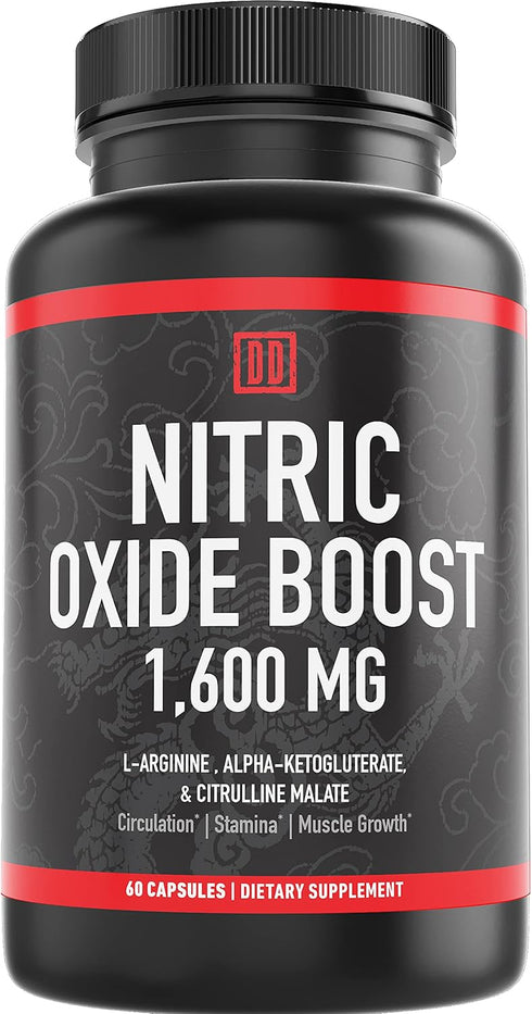 Nitric Oxide Booster Supplement, 1600mg Extra Strength L-Arginine, Citrulline Malate, Alpha-Ketoglutarate (60 Count)