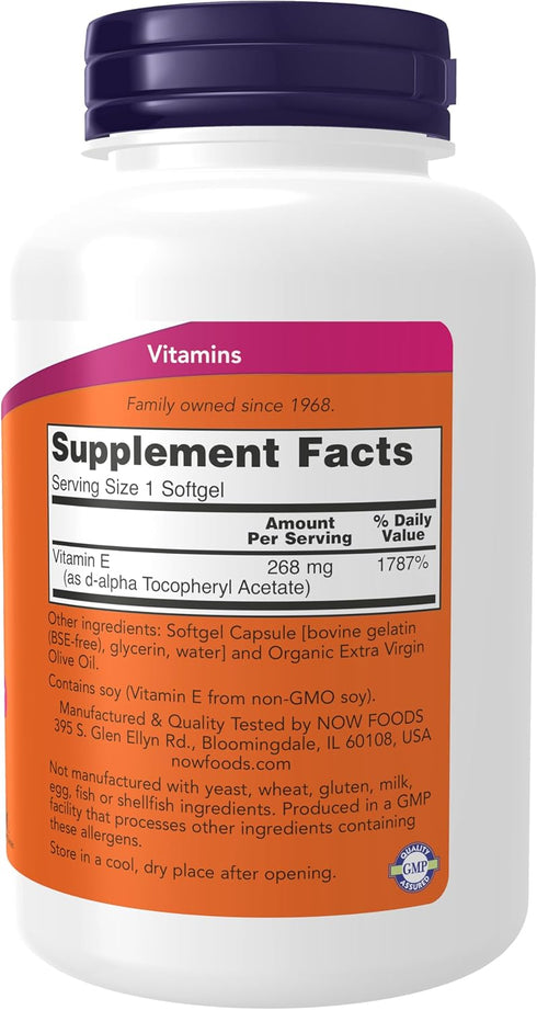 NOW Foods Supplements, Vitamin E-400 IU, D-Alpha Tocopheryl, Antioxidant Protection, 250 Softgels
