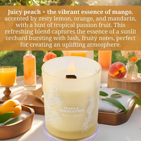 Pack Set 2 10.6 Oz Pear Freesia English Rose and Peach Mango Citrus Scented Wood Wick Candles Variety | Aromatherapy