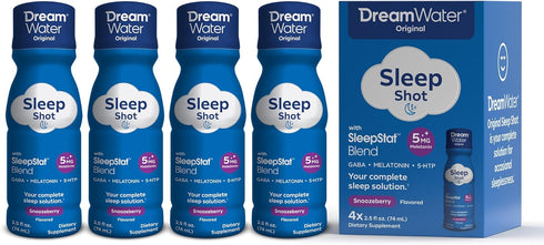 Dream Water Sleep Aid Supplement Drink, Melatonin 5mg, Snoozeberry, 4-Count