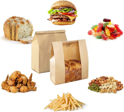 PONGHEI Packaging Pack 100(11.8x8.2x3.5 inch) Large Paper Bread Bags for Homemade Sourdough-Bread Bag for Gifting