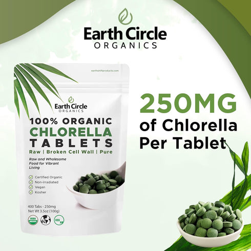 Organic Chlorella Tablets 400 Count | High Potency Superfood | Chlorophyll Pills from 100% Pure Green Algae | Vegan,