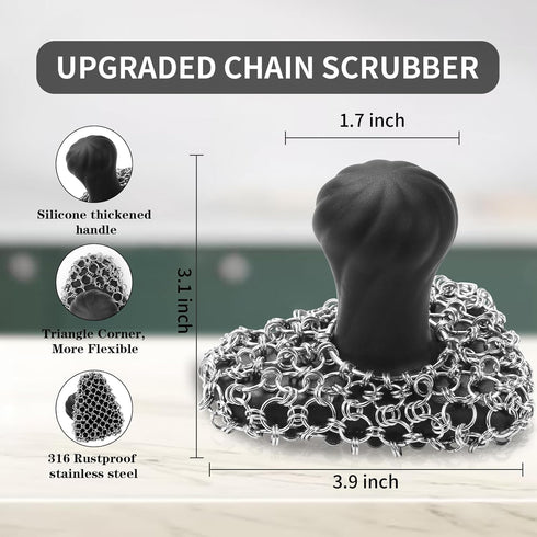 Cast Iron Scrubber with Handle | 316 Cast Iron Cleaner Chainmail Scrubber for Cast Iron Pan Skillet - Cleaning Kit (1