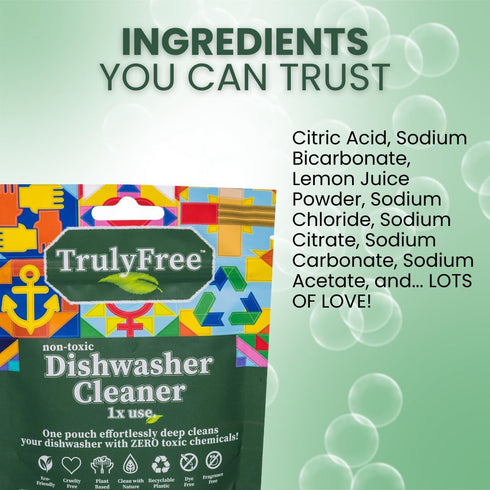 Truly Free Auto Dishwasher Cleaner, 1 Pack - Natural Concentrated Formula for Sparkling Clean Dishes, No Harmful