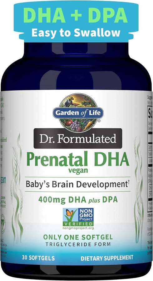 Garden of Life Dr. Formulated Prenatal Vegan DHA, 30 Softgels - Certified Vegan Omega 3 Supplement with 400mg DHA